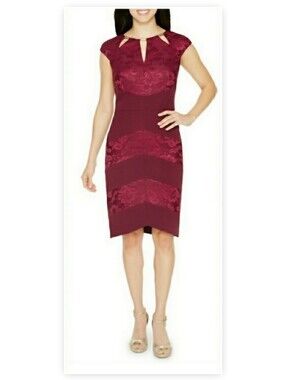 Melrose Social Cap Sleeve Sheath Dress Sz 16 -Wine